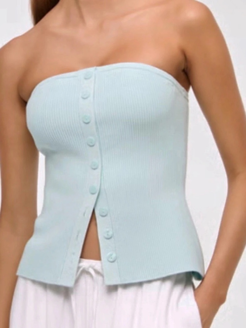 Abercrombie & Fitch Ottoman Button-Front Tube Top Blue - XS